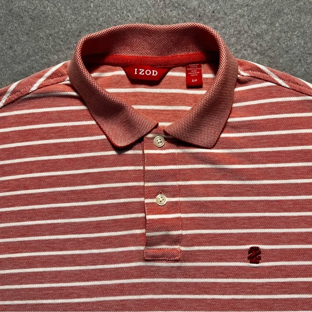 IZOD Polo Shirt Men’s Small Red White Striped Short Sleeve Cotton Casual